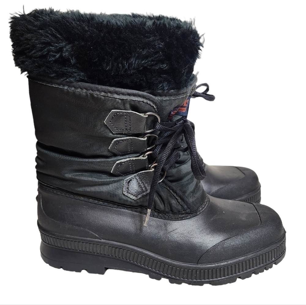 Sorel Black Boots Rubber Nylon Removable Faux Fur Inserts Women's Size 8
